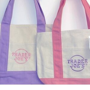 Trader Joe's Lavender and Pink Canvas Tote Bag - Dual Color Options